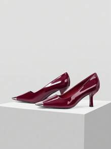 Mnmlis Tacones de mujer de tacón de aguja minimalistas y casuales para ir al trabajo - Burdeos - Ver 3