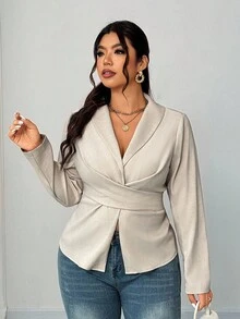 Elenzga Camicetta elegante e sexy con fiocco, taglie comode - Beige - Visualizzare 5