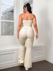 Solflare 2 件套：咖啡色抹胸上衣和喇叭裤，加大码，春夏装