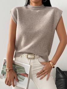 Celisse Women's Solid Color Stand Collar Short Sleeve Casual Pullover Knit Top