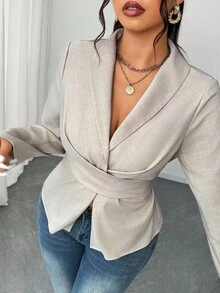 Elenzga Camicetta elegante e sexy con fiocco, taglie comode - Beige - Visualizzare 2
