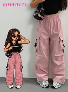 Sparklyn Tween Girls Plain Color Straight-Leg Cargo Pants