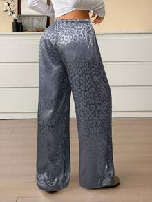 SHEIN EZwear 女士休闲灰色豹纹抽绳腰部宽松阔腿裤 - 灰色 - 查看 2