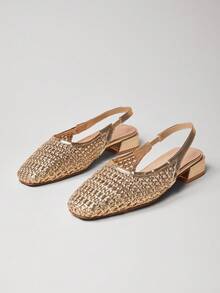 SHUZIA Ladies Comfy Crochet Slingback Pumps - Gold - View 7