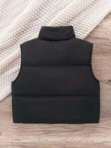 Girls' Black Vest Jacket, Star Logo Embroidery, Casual All-Match Sports, Versatile Black Vest Jacket Fall Winter - Black - View 3