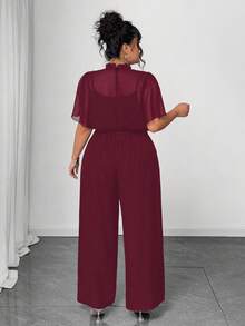 Elenzga 大码女式优雅度假夏季通勤连体衣 - 酒紅色 - 查看 2