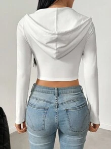 SHEIN LUNE Women's Minimalist Solid Color Hooded Long Sleeve Lightweight Jacket, Commuter Wear Fall Winter Cloth For Women - White - View 2