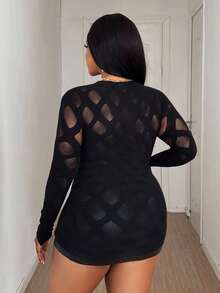 Maweii Plus Size Women's Sexy Hollow Out Long Sleeve Top