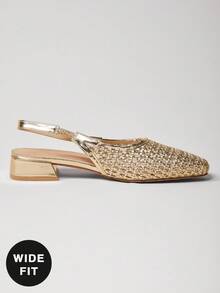 SHUZIA Ladies Wide-Fit Comfy Crochet Slingback Pumps For Christmas - Gold - View 5