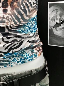 EgrlEra 女式露背性感尤物圆环装饰动物印花图案背心 - 藍色 - 查看 4