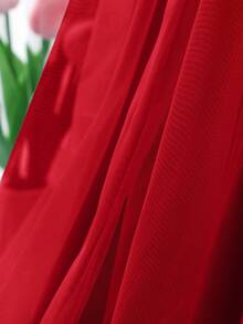 Elegant Fashion Ruffle Trim Pearl Decor Mesh Girls Dress - Red - View 7