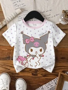 HELLO KITTY AND FRIENDS | SHEIN Young Girl Cute Cartoon Pattern Round Neck Short Sleeve T-Shirt, Summer
