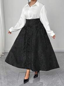 Maweii Falda minimalista de uso diario con textura en talla grande - Negro - Ver 4