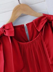 Elegant Fashion Ruffle Trim Pearl Decor Mesh Girls Dress - Red - View 5