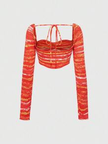 ROMWE Fairycore Trang phục dệt kim nhuộm loang phong cách Y2K dành cho nữ - trái cam - Xem 4