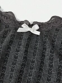 SHEIN Girlism Tween Girl Casual Minimalist Comfortable Lace Bow Decor Camisole - Dark Grey - View 3