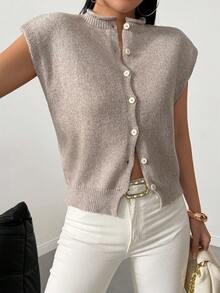 Celisse Women's Solid Color Stand Collar Short Sleeve Casual Pullover Knit Top