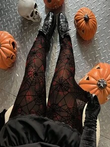 SHEIN EZwear Quần legging lưới lưới nhện đen cỡ lớn, ôm vừa vặn thời trang - màu đen - Xem 2