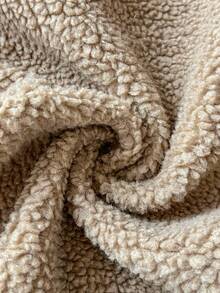 Elamini Brown Suedette Faux Fluffy Collar Zip-Up Pockets Dropped Shoulder Long Sleeve Loose Coat, Fashionable Street Style Vintage Elegant High-End Minimalist Design For Casual, Outing, Date, Autumn/Winter