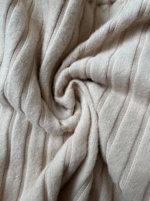 Selianne 女士纯色圆领长袖露背扭纹罗纹休闲T恤 - 杏色 - 查看 8