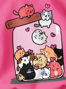 ModeFlare 玻璃瓶图案可爱卡通小猫，少女休闲简约卡通猫咪图案宽松舒适日常针织长袖卫衣，适合秋冬季节穿着。可爱猫咪卫衣，粉色猫咪卫衣，卡哇伊猫咪卫衣，女童猫咪卫衣，秋季可爱卫衣。 - 彩色 - 查看 3
