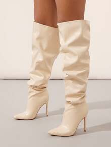 SHUZIA Botas slouchy de tacón de aguja minimalistas para mujer - Beis - Ver 3