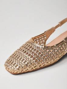 SHUZIA Ladies Comfy Crochet Slingback Pumps - Gold - View 6