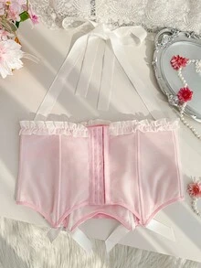 SHEIN 加大码粉色缎面交叉蝴蝶结腰带，显瘦又可爱 - 粉色 - 查看 2