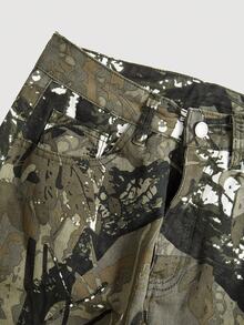 SHEIN MOD Jeans droits avec poches en biais et imprimé de branche, mode de rue pour femmes - Multicolore - Voir 3
