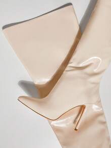 SHUZIA Botas slouchy de tacón de aguja minimalistas para mujer - Beis - Ver 7