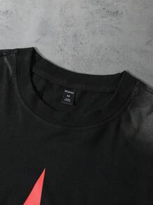 ROMWE MEN Prep Camiseta holgada de estilo corto con parches a cuadros para hombre, para el otoño - Negro - Ver 4