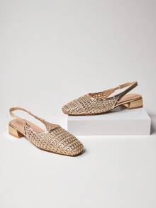 SHUZIA Ladies Comfy Crochet Slingback Pumps - Gold - View 3