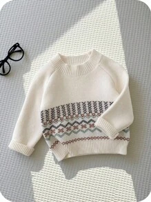 SHEIN 1. Baby Boy/Girl Casual Cute Round Neck Sweater, Autumn/Winter Kids Sweater, Unisex Baby Clothes, Baby Winter Clothes, My First Christmas Fall - Multicolor - View 3