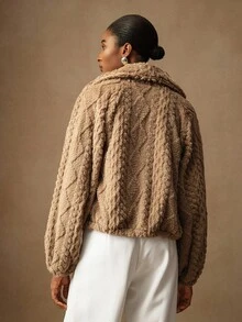 Vesra 女士提花羊毛翻领拉链休闲夹克