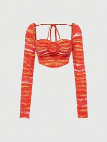 ROMWE Fairycore Trang phục dệt kim nhuộm loang phong cách Y2K dành cho nữ - trái cam - Xem 3