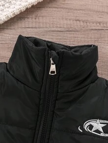Girls' Black Vest Jacket, Star Logo Embroidery, Casual All-Match Sports, Versatile Black Vest Jacket Fall Winter - Black - View 4