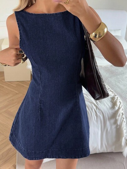 SHEIN EZwear Women's Sexy Backless Sleeveless Denim Dress, Summer