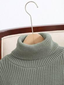 SHEIN Tween Girls' Casual Butterfly Decor Loose Fit High Neck Textured Oversized Green Pullover Sweater,In Fall/Winter - Green - View 3