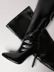 SHUZIA Women's Sexy Pointy Toe Thigh High Weekend Night Party Show Out Hot Stiletto Heeled Boots For Christmas - Black - View 4