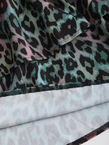 SHEIN Unity Women's Sexy Deep Shirred Ruffle Hem Halter Leopard Print Dress - Mint Green - View 5