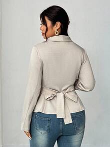 Elenzga Camicetta elegante e sexy con fiocco, taglie comode - Beige - Visualizzare 6