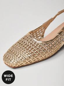 SHUZIA Ladies Wide-Fit Comfy Crochet Slingback Pumps For Christmas - Gold - View 6