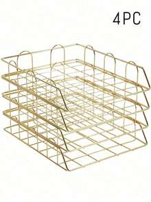 Metal A4 Paper Tray Organizer, 1/2/4pcs Stackable Rose Gold File Holder For Desk - Horizontal Document Storage Box, Mail Sorter, Letter Tray For Office, School & Home Use