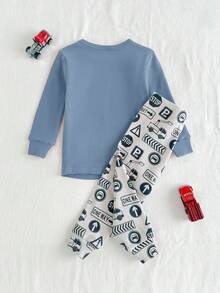 Cozy Pixies 2 pezzi Set pigiama neonato, maglietta a girocollo in maglia morbida con stampa di auto cartoni animati e pantaloni lunghi a vita elastica, vestibilità aderente