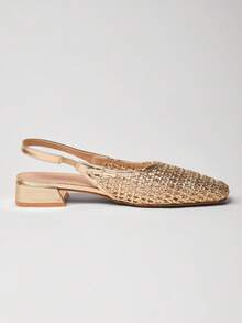 SHUZIA Ladies Comfy Crochet Slingback Pumps - Gold - View 8