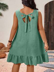 SHEIN LUNE Plus Size Women Solid Color Sleeveless Ruched Summer Dress - Mint Green - View 2