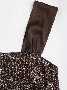 Sweetra Đầm ôm sát vai trễ vai đính đá lấp lánh mới dành cho nữ, thắt eo bằng vải sa tanh, thích hợp cho tiệc tùng, Halloween, mùa xuân/thu - Cà phê nâu - Xem 4