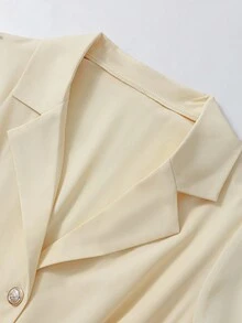 GlowEve Women's Elegant Collared Flared Hem Pleated A-Line Midi Dress, Waist Cinched, Long Sleeve, Casual/Work Wear, Light Yellow Fall Cloth For Women