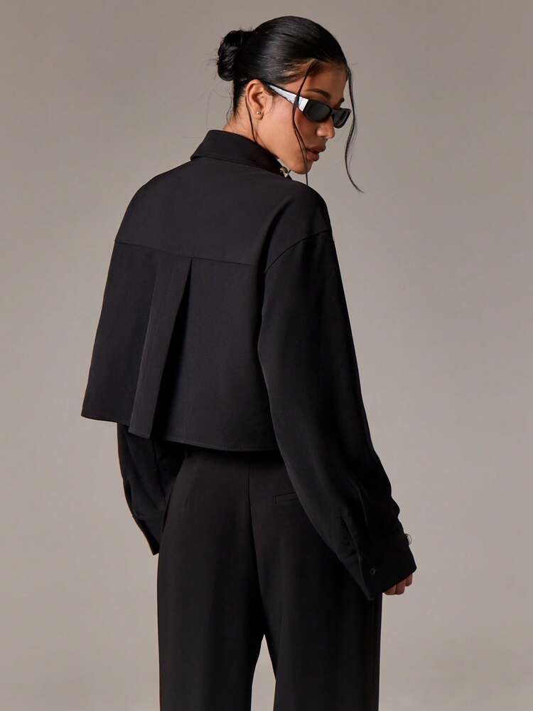 Cropped Button Down Blouse With Metallic Studs