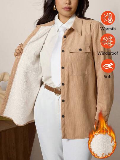 Zelara 大码女式纯色长袖单排扣工装口袋休闲羊毛夹克